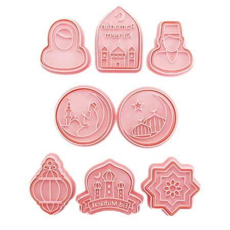 

8PCS Cookie Cutter Set Islamic Ramadan Eid Mubarak Biscuit Cutter Baking Plastics Biscuit Press Stam