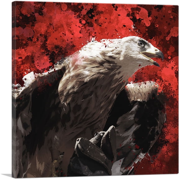 ARTCANVAS Golden Eagle of Albania on Red Canvas Art Print - Size: 26" x 26" (1.50" Deep)