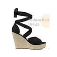 thumbnail image 4 of BLISSFUL STEP Sandales Compensées Espadrilles à Lacets pour Femmes Noir 6, 4 of 7