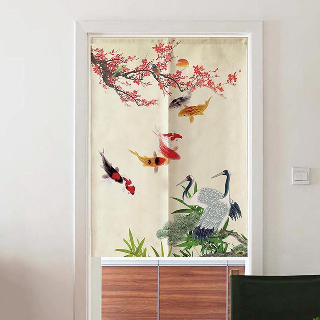 Japanese Traditional Painting Doorway Curtain Door Curtain for Kitchen Shading Home Decorations Crane and Fishes-85x150cm