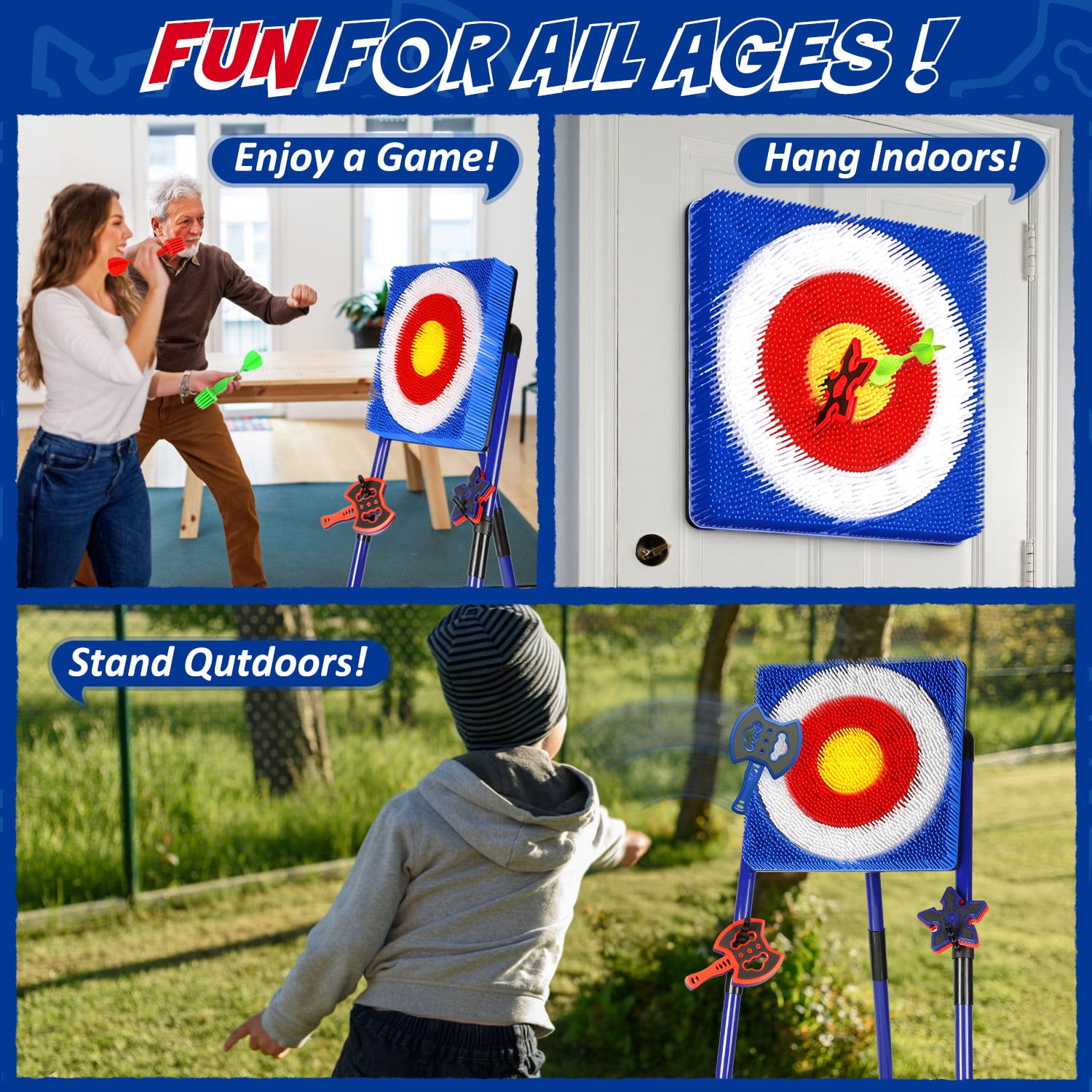 Beefunni Throwing Target Game Set, Dart & Axe Throwing Game Toy Set with Bristle Dartboard, Indoor & Outdoor Game, Birthday Gift for Kids Boys Girls Age 6 7 8 9 10+ Years Old