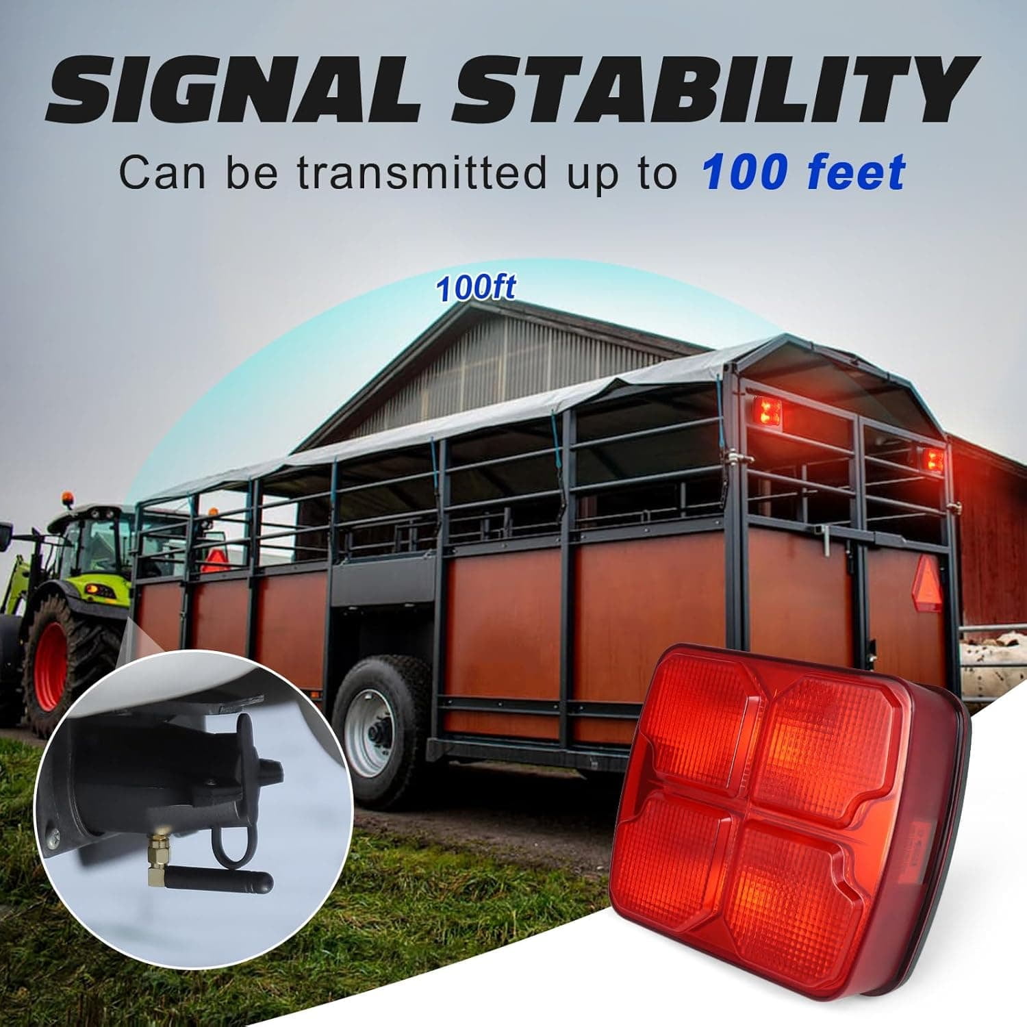 Wireless Trailer Lights Kit for Towing Truck, Rechargeable LED Tow Light with Super Magnetic,7 Way to 4 Way Transmitter for Boat Trailer, Caravan, Camper, RV