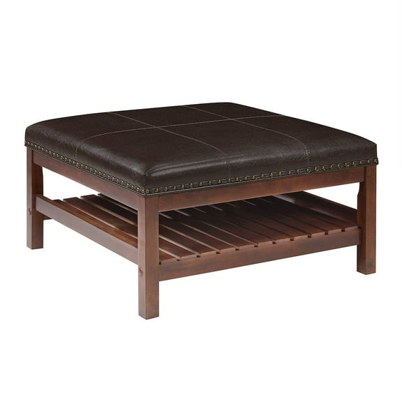 Designs4Comfort Silverton Coffee Table Ottoman w/Shelf in Espresso Faux Leather