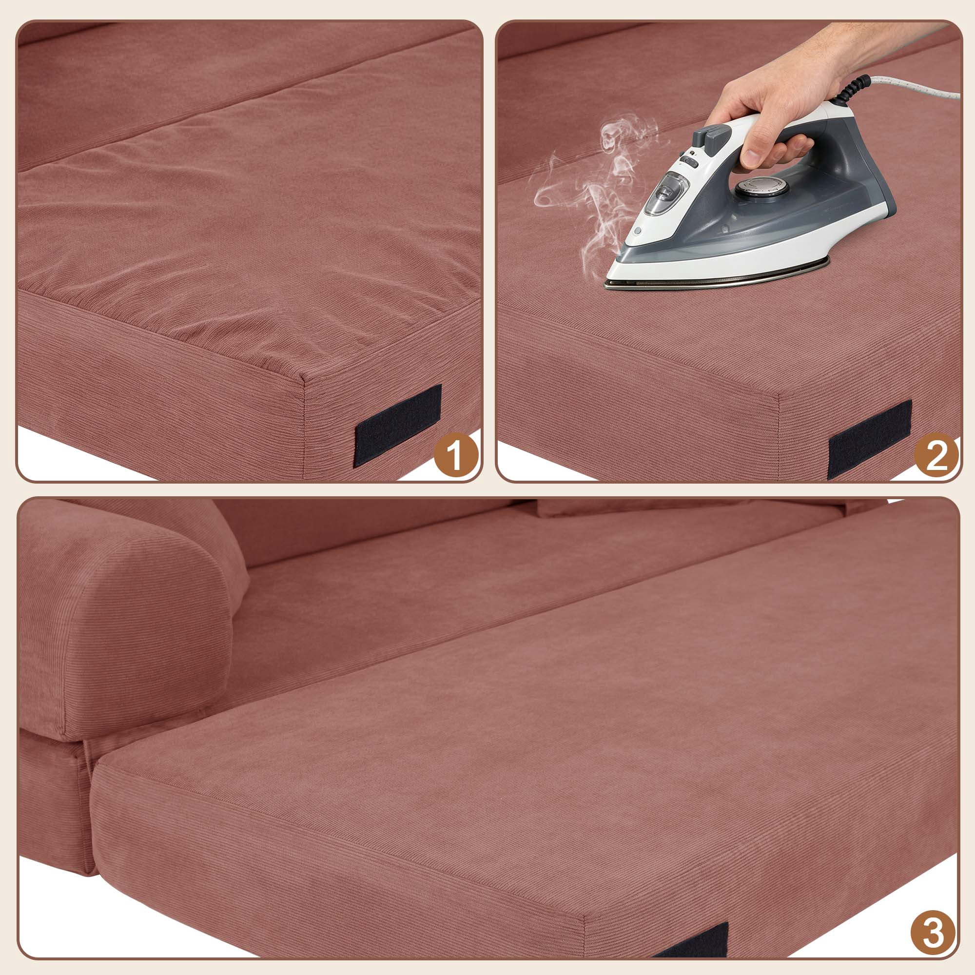 Miniyam 80" W Convertible Sofa, Boneless Couches for Living Room, Folding Sleeper Sofa Bed Queen with Pockets, Corduroy Flod Out Compressed Couch in a Box(Pink)