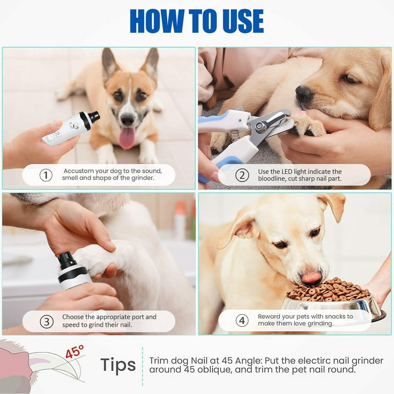 Dog Nail Grinder with LED Light Upgraded 2 Speeds Painless Pet Dog Nail Trimmers and Clipper Super Quiet Best Cat Dog Nail Clipper Kit for Large