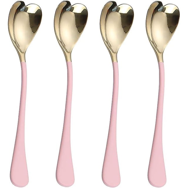 Dessert Spoons, Heart Shaped Spoons, 18/10 Stainless Steel Spoon Set 4 Pack, 6.7 inches, Ice Cream Spoons, Stirring Spoon