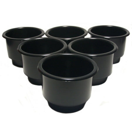 SIX (X6) Jumbo Black Plastic Cup-Holders Insert Made For Boats RVs Campers Trucks Decks and
