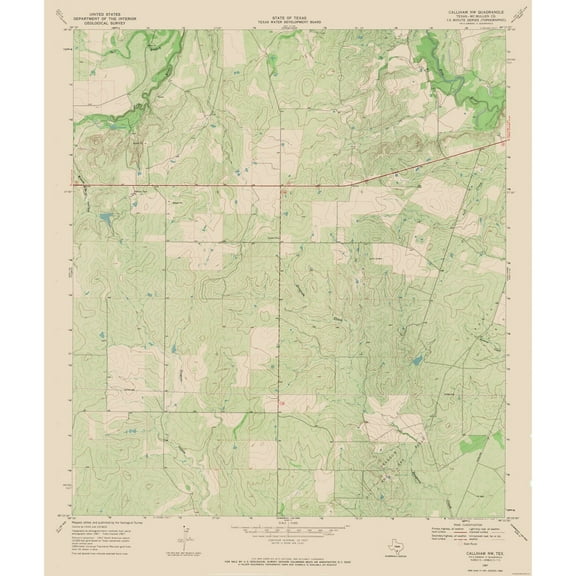 Topographical Map - Calliham Texas Quad - USGS 1967 - 23 x 27.16 - Vintage Wall Art