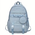 thumbnail image 1 of 1pc Fashion Trendy Casual Backpack, Large Capacity Versatile Bag, Simple Solid Color Backpack With Cute Bear Patten Coin Purse, Preppy Versatile Bag, 1 of 5