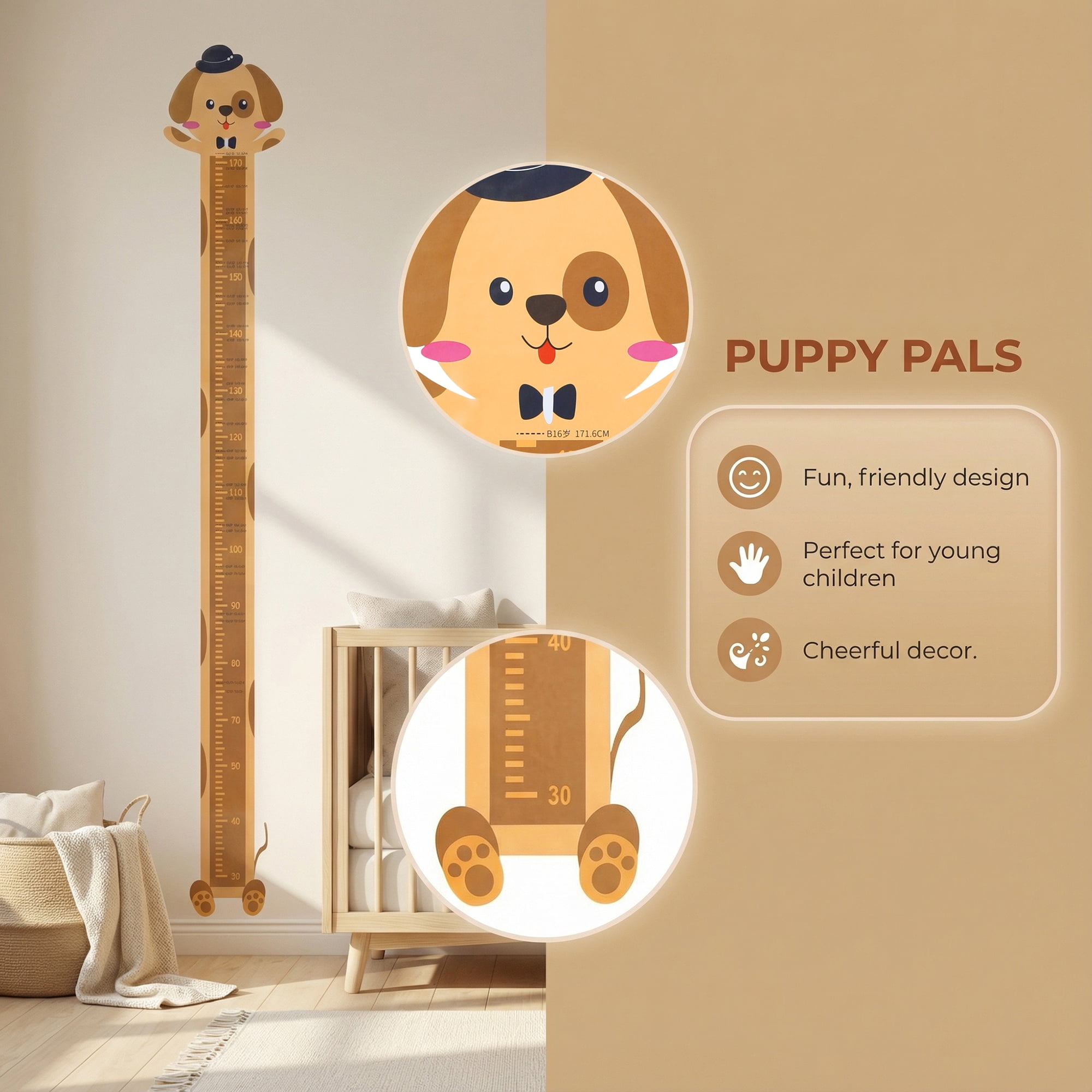 Unique Bargains Cartoon Animals Height Chart Sticker Tan 66.1" x 8.3"