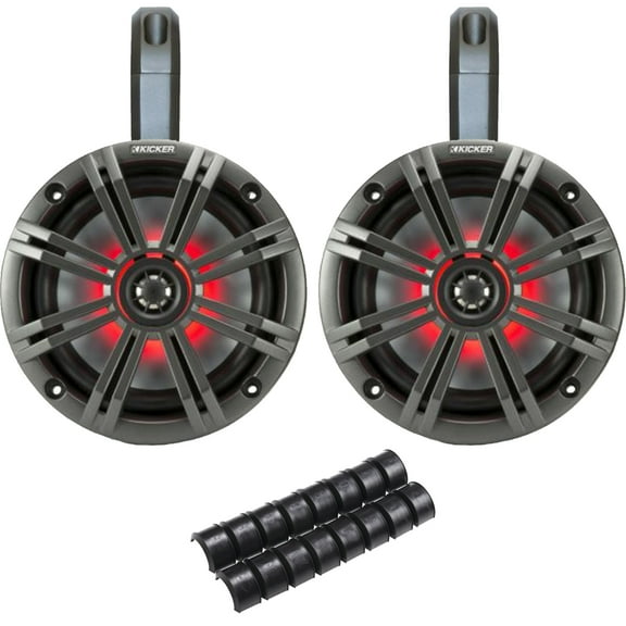 Kicker PowerSports Black Weatherproof Tower Enclosures 6.5" Charcoal Marine LED OEM Speakers