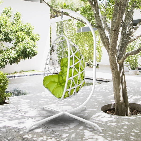 Fithood Swing Egg Chair with Stand Indoor Outdoor Wicker Rattan Patio