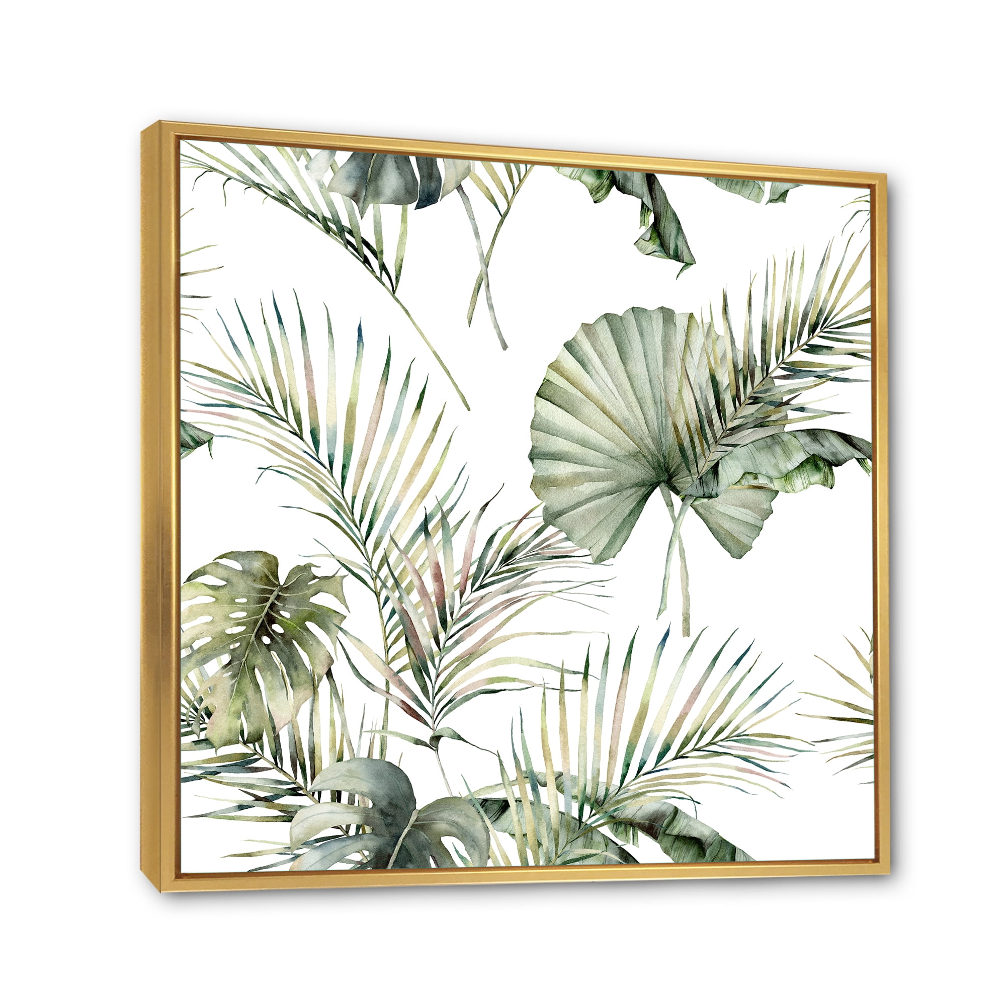 Designart 'Monstera and Coconut Leaves With Tropical Pattern' Traditional Framed Canvas Wall Art Print