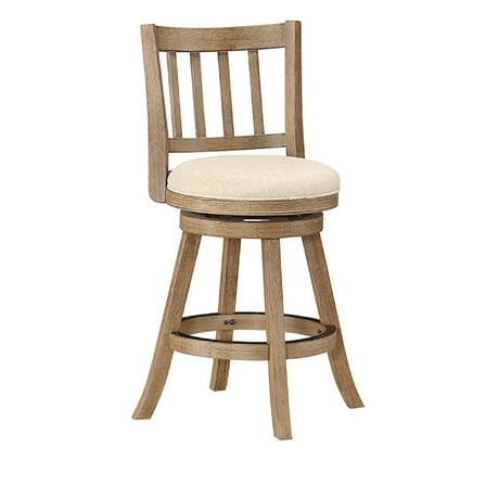 Adam 24 Inch Solid Wood Swivel Counter Stool, Slatted Back, Ivory - Saltoro Sherpi