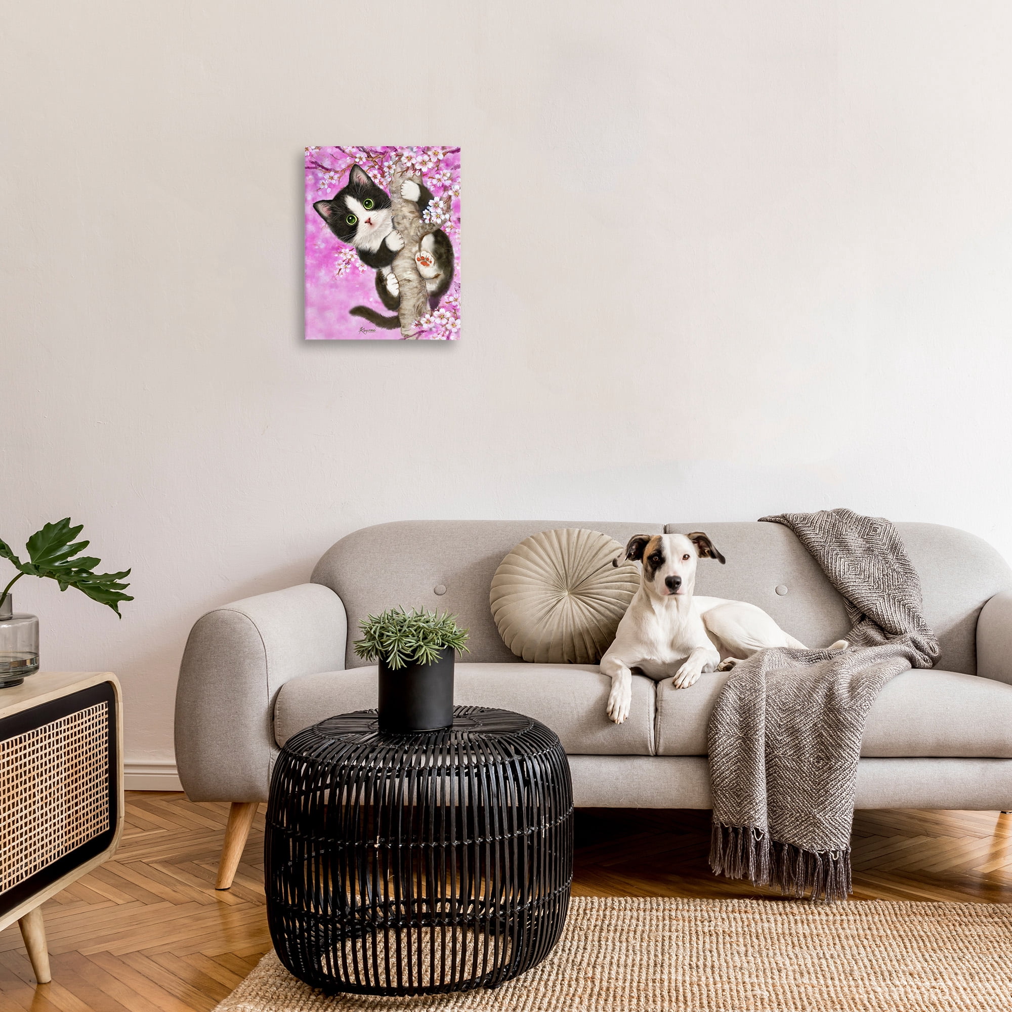 Stupell Industries Kitten & Cherry Blossoms Animals & Insects Painting Gallery Wrapped Canvas Art Print Wall Art, 16 x 20