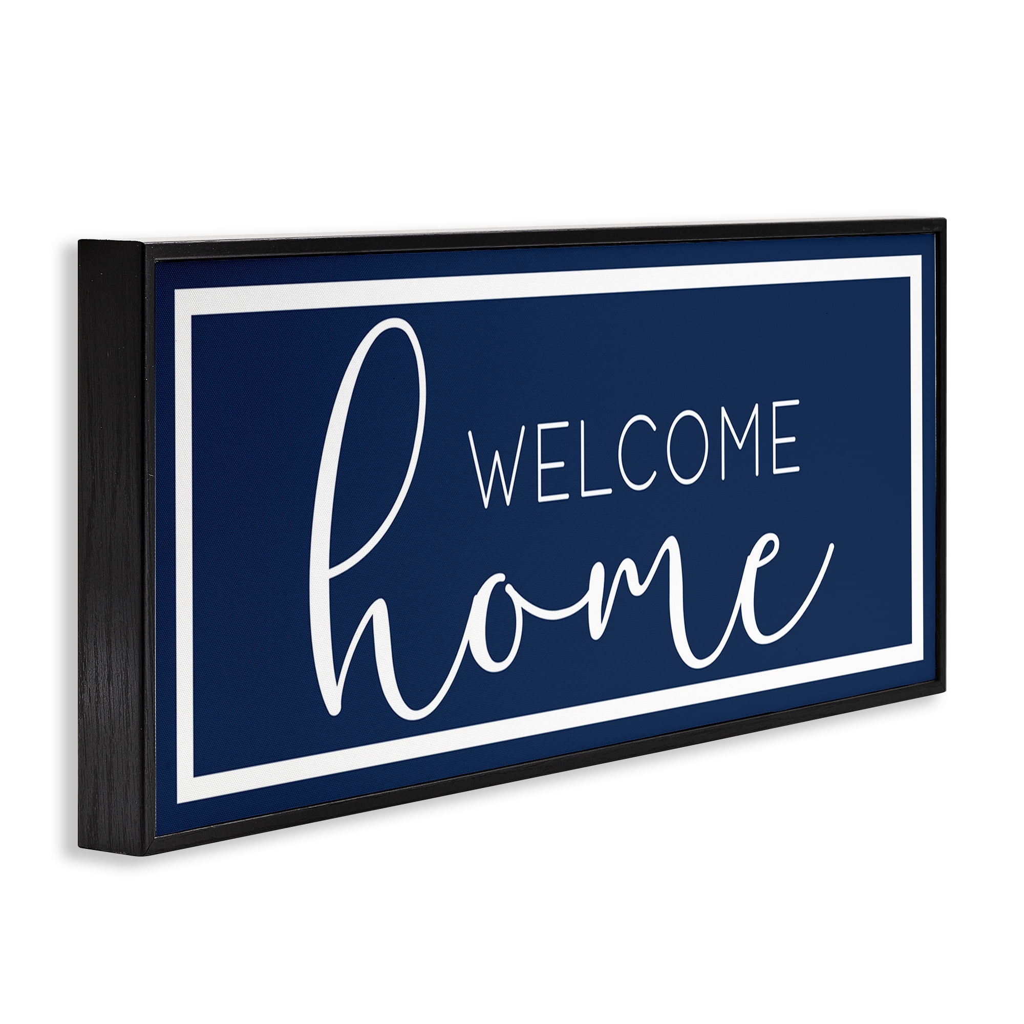 Stupell Industries Welcome on Blue Typography Painting Black Framed Art Print Wall Art, 24 x 10