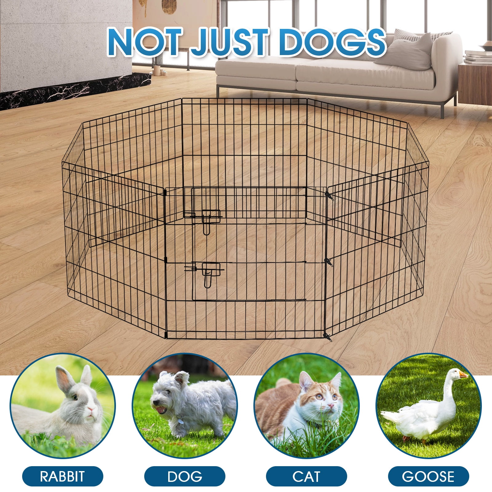 Artmalle Dog Pen Pet Playpen Dog Fence Indoor Foldable Metal Wire Exercise Puppy Play Yard Pet Enclosure Indoor Outdoor 8 Panels 24 Inch with Bottom Pad