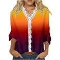 thumbnail image 2 of Hauts à Manches Longues pour Femmes Liquidation Mode Imprimée Décontractée Col en V Manches Trois/4 Sept Parties T-Shirt Ample Blouse Hauts Manches Longues pour Femmes Tendance, 2 of 5