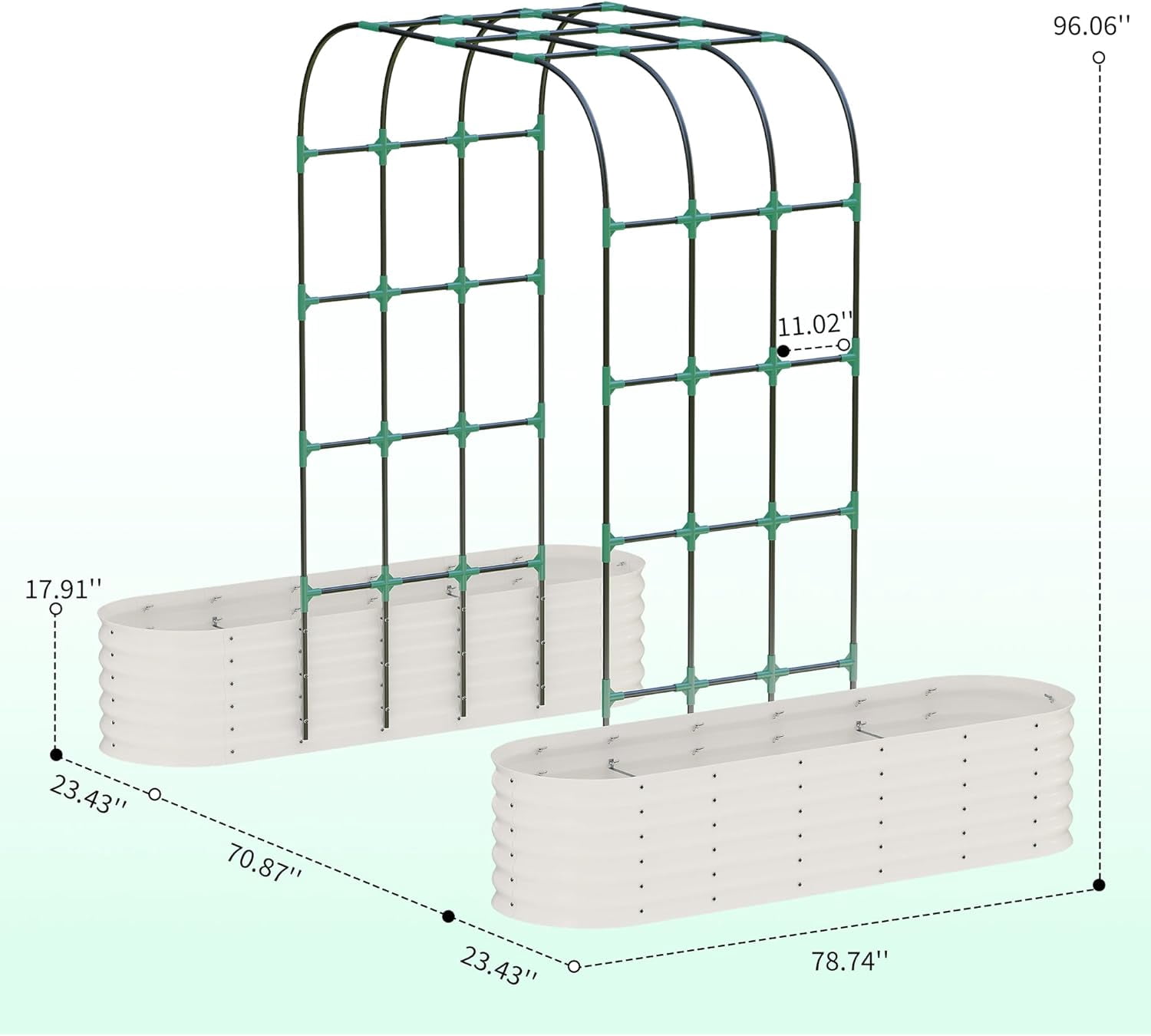 Riedhoff 2 Pack Raised Garden Bed Kit 6.56*1.96*1.47'​​, with 7.87' Tall Arch Trellis, Off-white