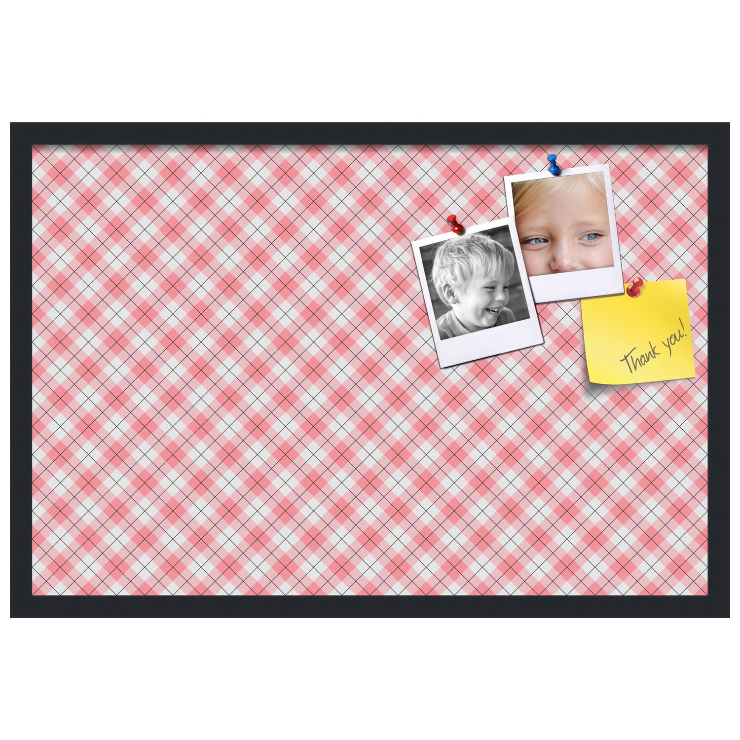 PinPix ArtToFrames 28x18 Custom Cork Bulletin Board Argyle Light Pink   Poster Board Has a Fabric Style Canvas Finish, Framed in Satin Black (PinPix-649)