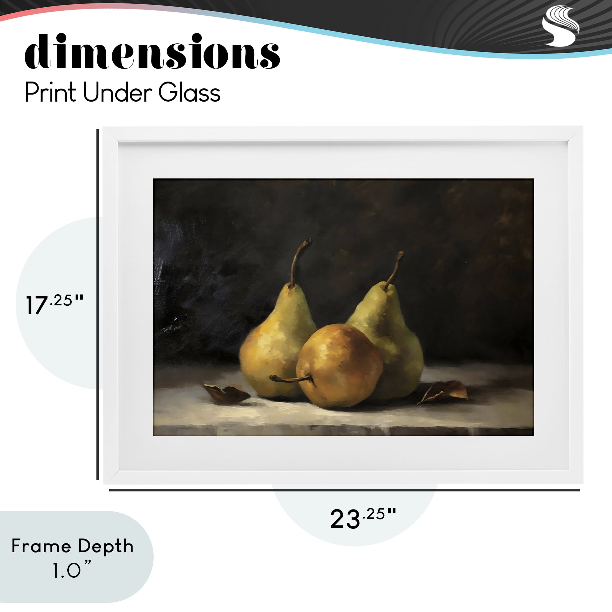 Stupell Industries Three Pears on Marble White Framed Print Under Glass, design by Creative Studio