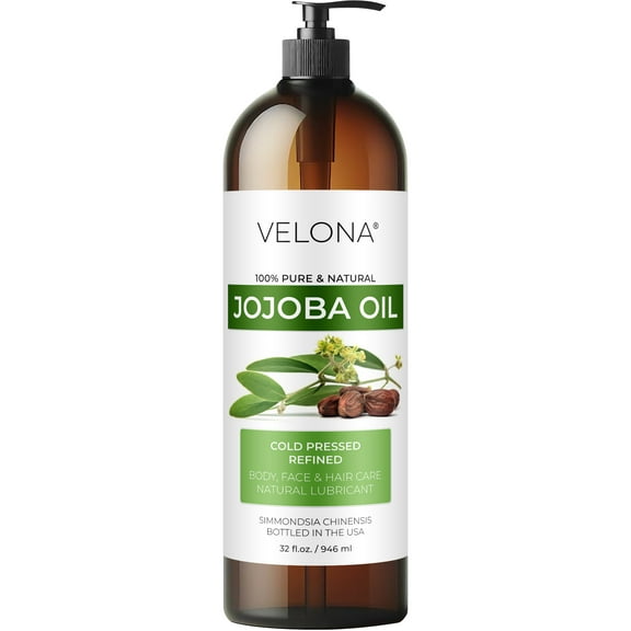 Jojoba Oil by Velona - 32 fl oz | 100% Pure and Natural Carrier Oil | Clear, Refined, Cold Pressed | Moisturizing Face, Hair, Body and Skin Care | Use Today - Enjoy Results