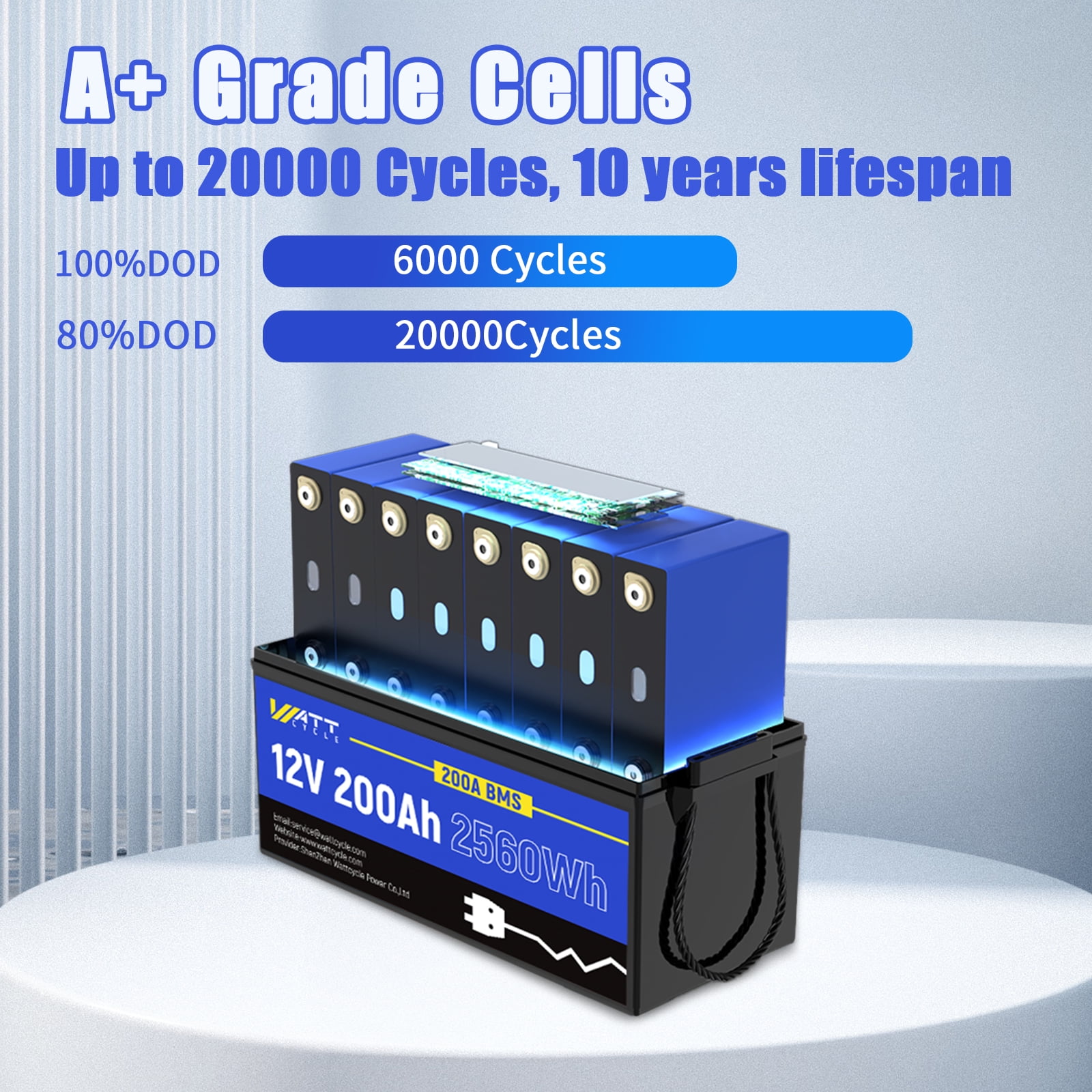 WattCycle 3 Pack 12V 200Ah RV Travel LiFePO4 Battery with Charger, 12V 200Ah RV Travel Lithium Battery 5-Year Warranty, 200ABMS, Lightweight, for Home Energy Storage, Solar System Set up