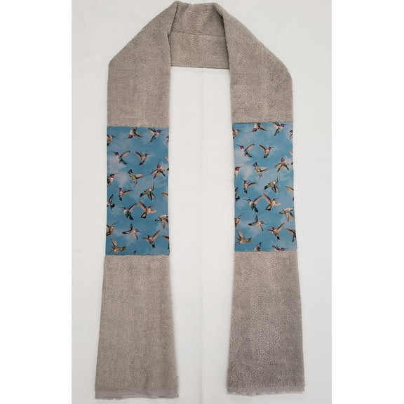 Hummingbirds Kitchen Towel Boa / Scarf by Penny's Needful Things (Towel Color: Gray) (Blue)
