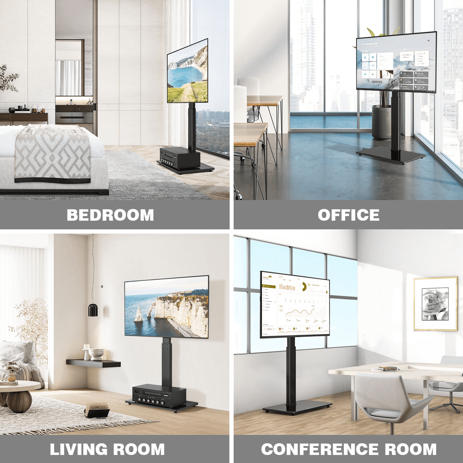 RTVR Modern Swivel Floor TV Stand for LCD LED TVs up to 75 inch Compatible with VESA Mount, Black