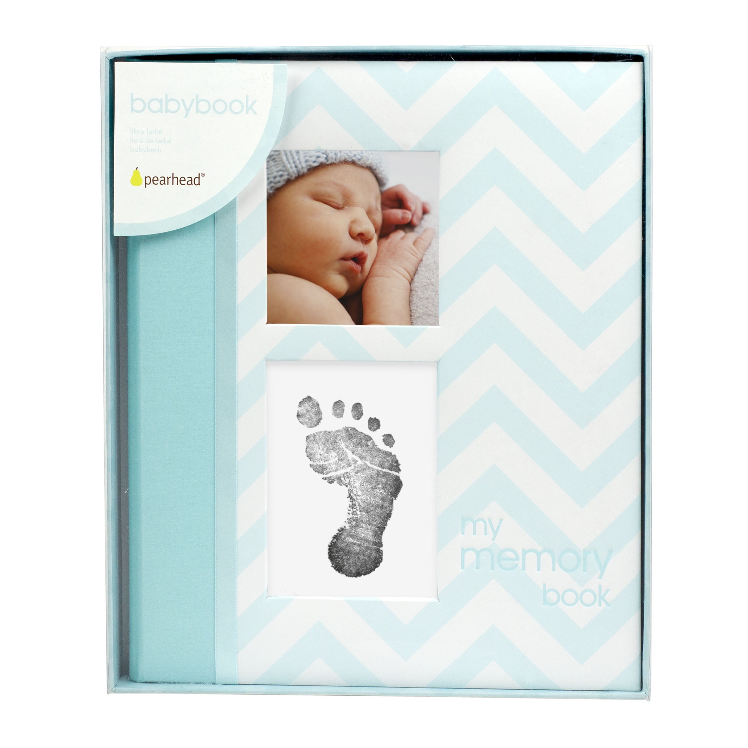 Pearhead Chevron Baby Book and Clean Touch Ink Pad, Teal Blue