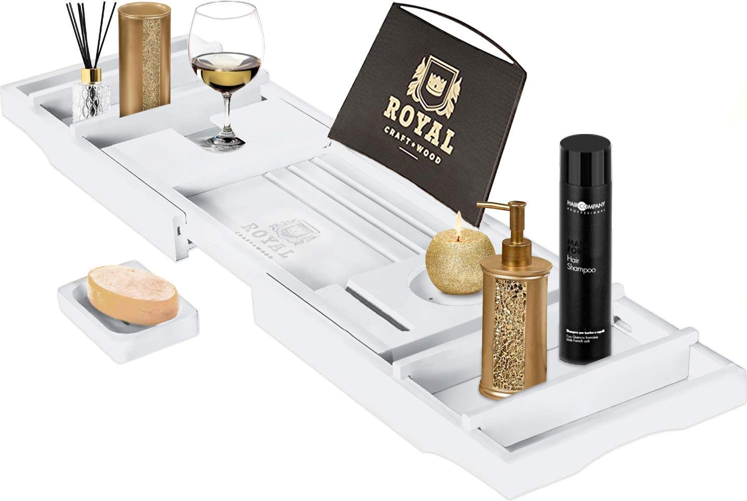 Natural Bamboo Luxury Bathtub Caddy Tray Organizer for Bath Products