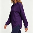 thumbnail image 4 of Inverlee Side Split Curved Hem Pullover Hoodies Solid Drawstring Hood Front Kangaroo Pocket Loose Daily Long Sleeve SweatshirtsPurple(S-XXL), 4 of 6