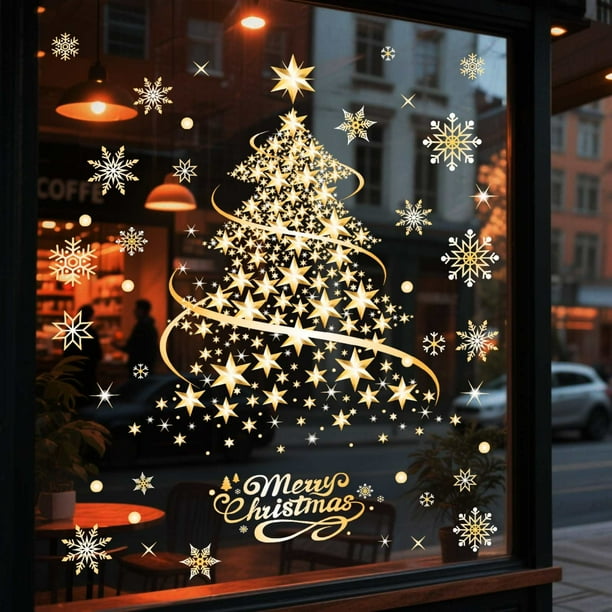 Adhesivos navideños para ventanas | Pegatinas de copos de nieve y campanas | Calcomanías estáticas para ventanas de vidrio | Decoraciones navideñas reutilizables para ventanas de hogar