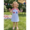 thumbnail image 6 of BemeyourBBs Kids Toddler Baby Girls 4th of July Dress Overalls Patriotic Independent Day Clothes Letter Embroidery Sleeveless Stripe Tank Dress with Bow Decor Fourth of July Summer Dress Clothes, 6 of 9