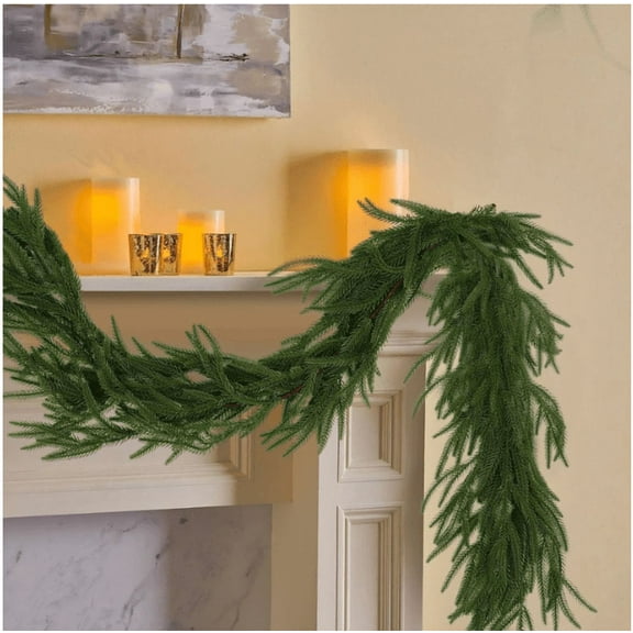 Christmas Norfolk Pine Garland- 6 Ft Single Fork Norfolk Pine Natural Touch Garland- Artificial Pine Greenery Garland for Christmas Table Fireplace  Home Decoration