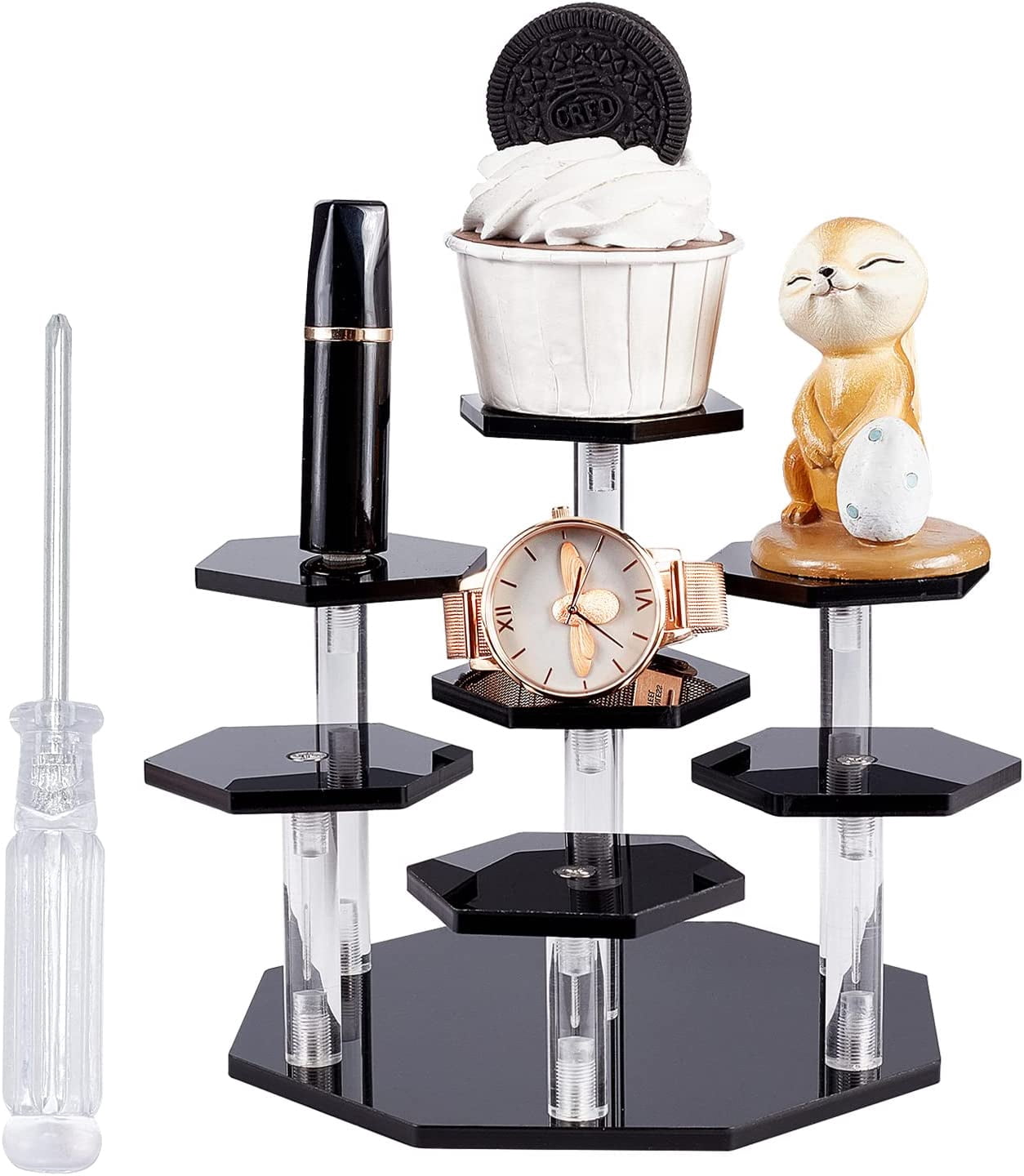 7-Tier Clear Acrylic Display Stand with Hexagon Base for