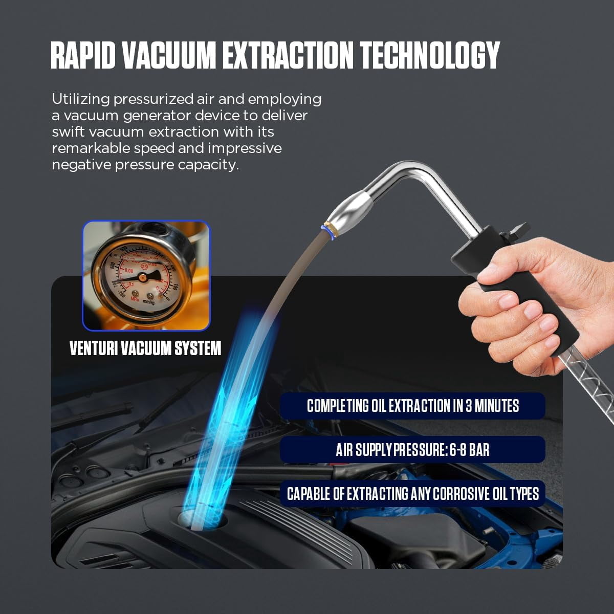 AUTOOL OD720 18.5 Gallon Pneumatic Oil Drainer and Extractor Vacuum Oil Change Tank with Large Capacity Measuring Cup and 5 Evacuation Wands