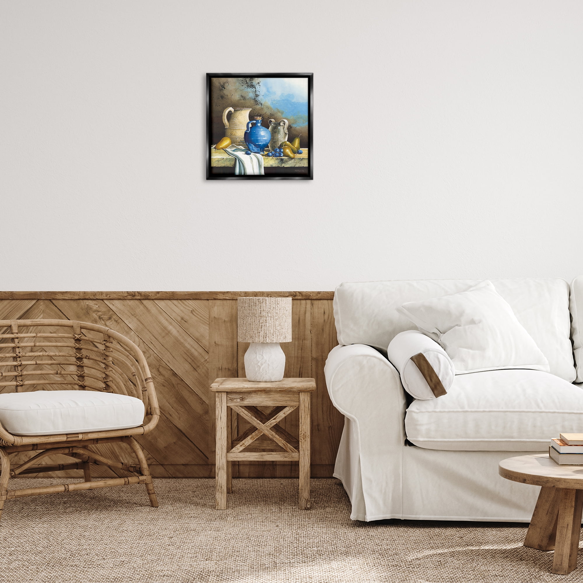 Stupell Industries Country Vineyard Still Life Food & Beverage Painting Black Floater Framed Canvas Art Print Wall Art, 18 x 18