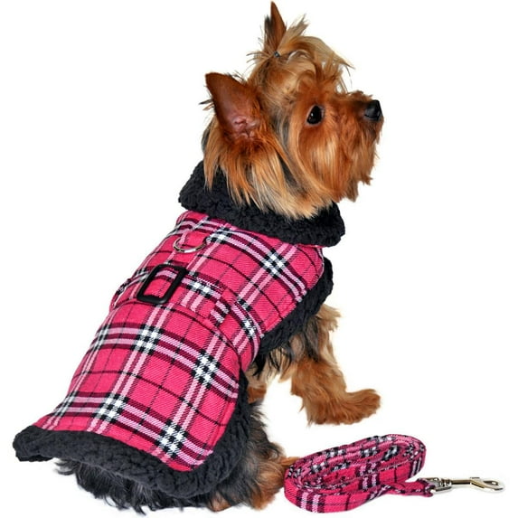 Doggie Design Plaid Sherpa Fleece Lined Dog Harness Coat