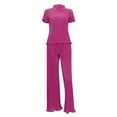 thumbnail image 1 of Txlixc Traje de mujer, camiseta de cuello alto de manga corta con traje de pantalones de piernas anchas Txlixc moda, 1 of 4