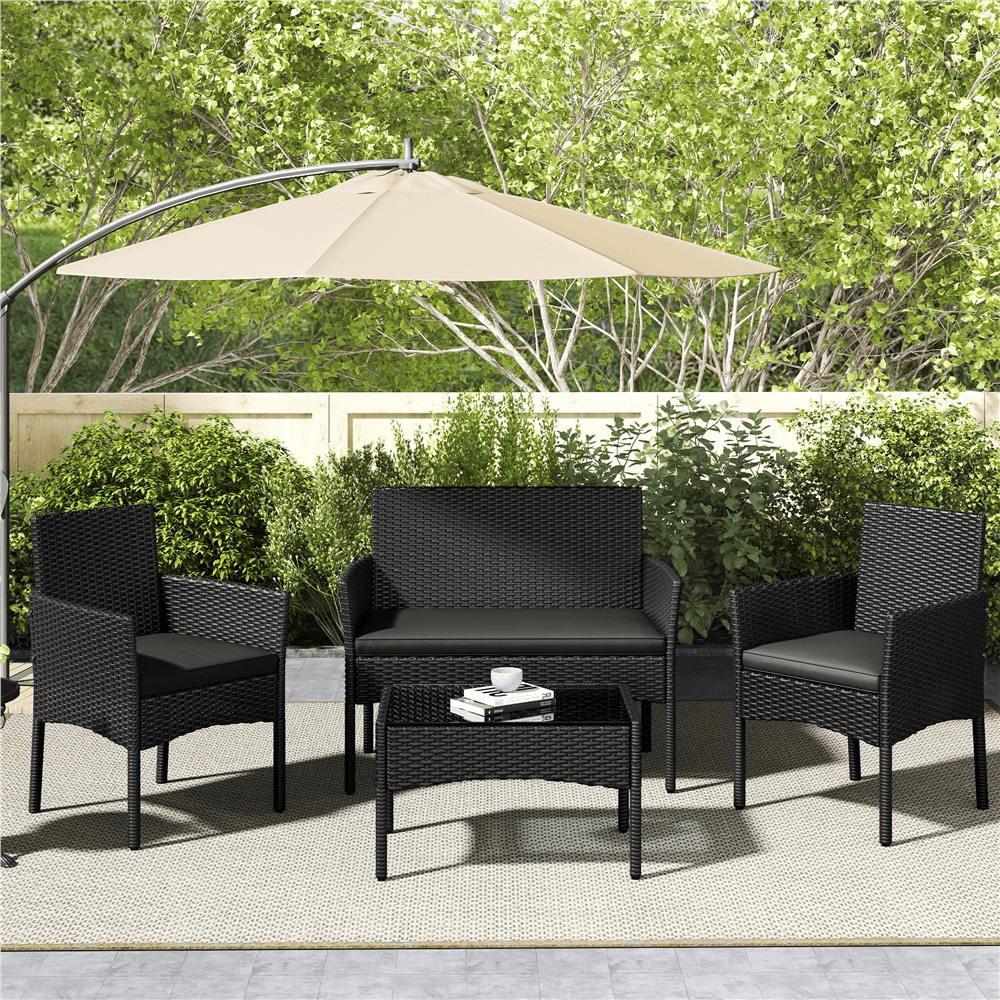 Renwick 4-Piece Outdoor Reception Set with Sofas and Coffee Table, Black/Gray