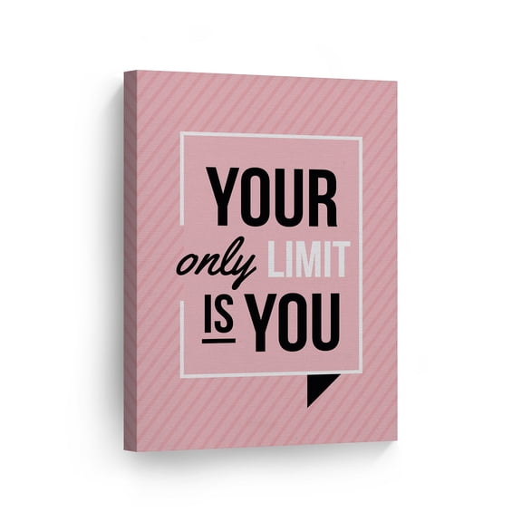 Smile Art Design Your Only Limit Is You Quote Dark Pink Lines on Pink Background Inspirational Wall Art Canvas Print Motivational Home Decor Ready to Hang Made in the USA- 22x15