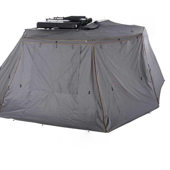 Overland Vehicle Systems Awning Extension Panel 18139910 Nomadic; Side Wall 2; For Use With Nomadic 270 Awning; 17.05 Feet Length x 7.38 Feet Height; Dark Gray; WIth Mesh Window/Storage Bag