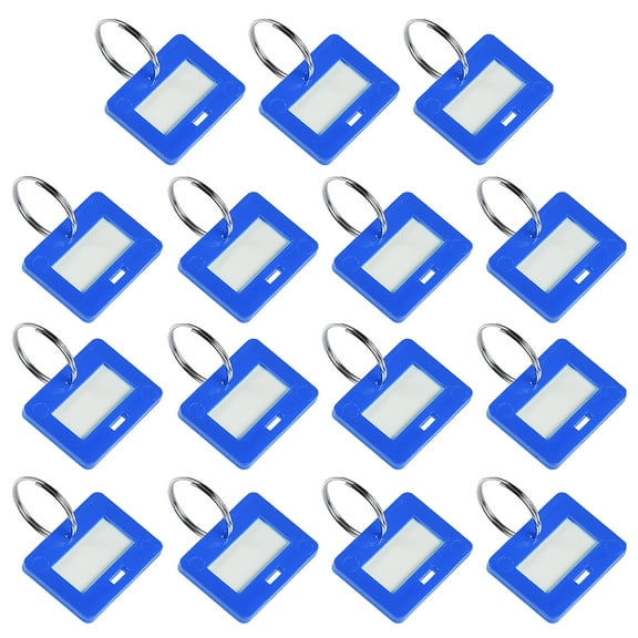 Uxcell 28x22mm Plastic Key Tags with Split Keyring Blue 15 Count