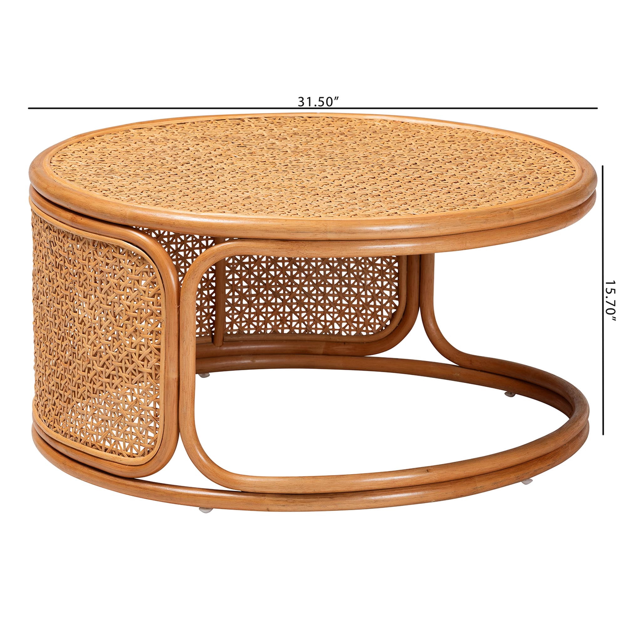 bali & pari Eldon Boho Coffee Table, Handwoven Natural Rattan, Honey