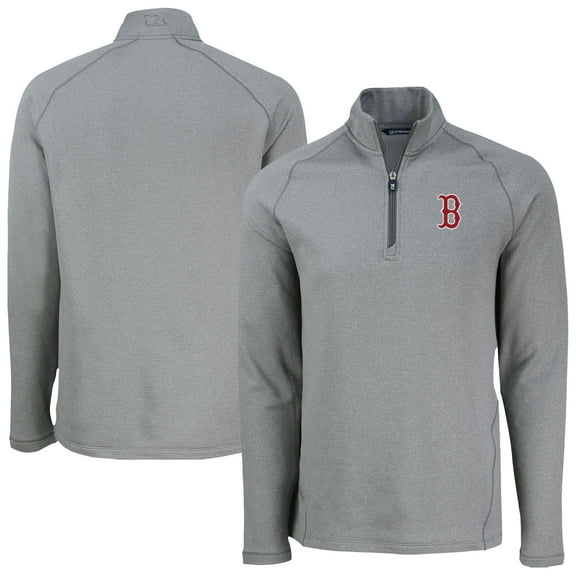 Men's Cutter & Buck Heather Gray Boston Red Sox Peshastin Eco Fleece Recycled Raglan Quarter-Zip Top