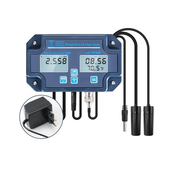 Digital PH EC TDS SALT SG.Temp Meter Water Quality Tester Data Logger 6-in-1 Smart Monitor Tuya APP Control ,Multifunctional