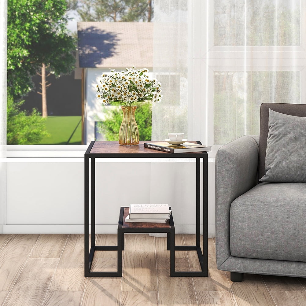 Private Jungle 2-Tier Sturdy End Table, Modern Nesting Coffee Table for Home Living Room, Office, Rustic Oak Private Jungle 2-Tier Sturdy End Table, Modern Nesting Coffee Table for Home Living Room, Office, Rustic Oak