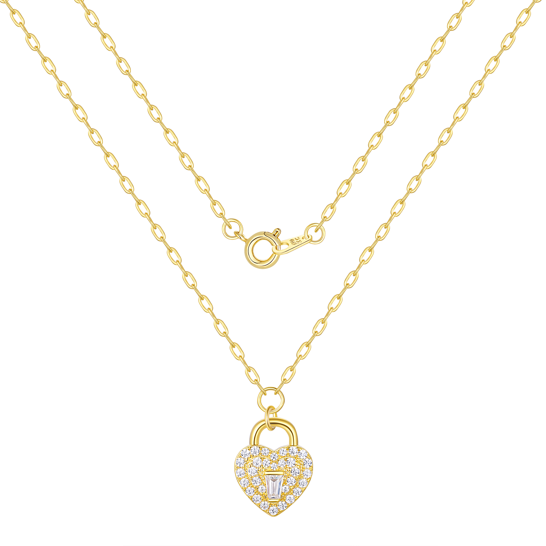 14KT Gold Flash Plated Heart Necklace with Simulated Diamonds Ladies Adult