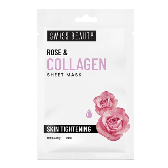 Swiss Beauty Rose & Collagen skin tightening Sheet Mask, 20ml Each (Pack of 6)